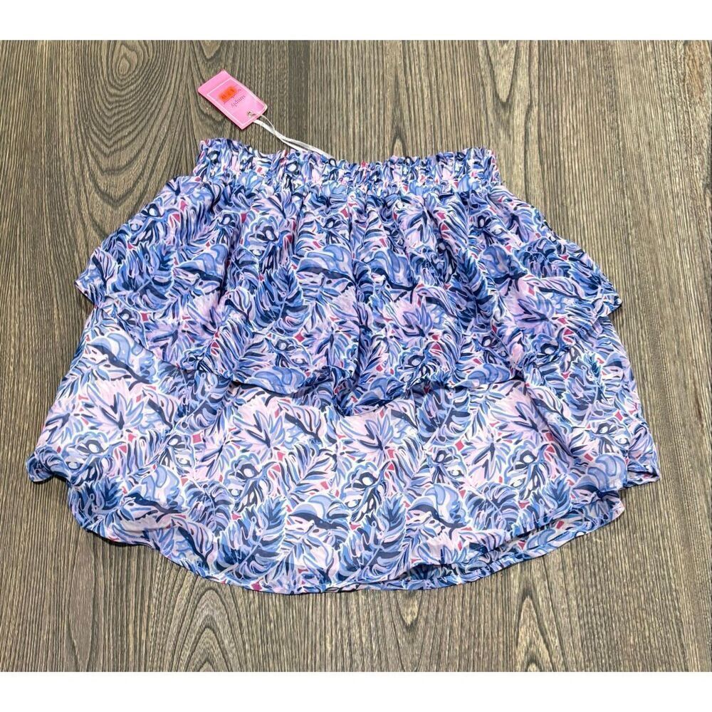 NWT Simply Southern Ruffle Mini Skirt Leaf Print Elastic Waist Purple Size S